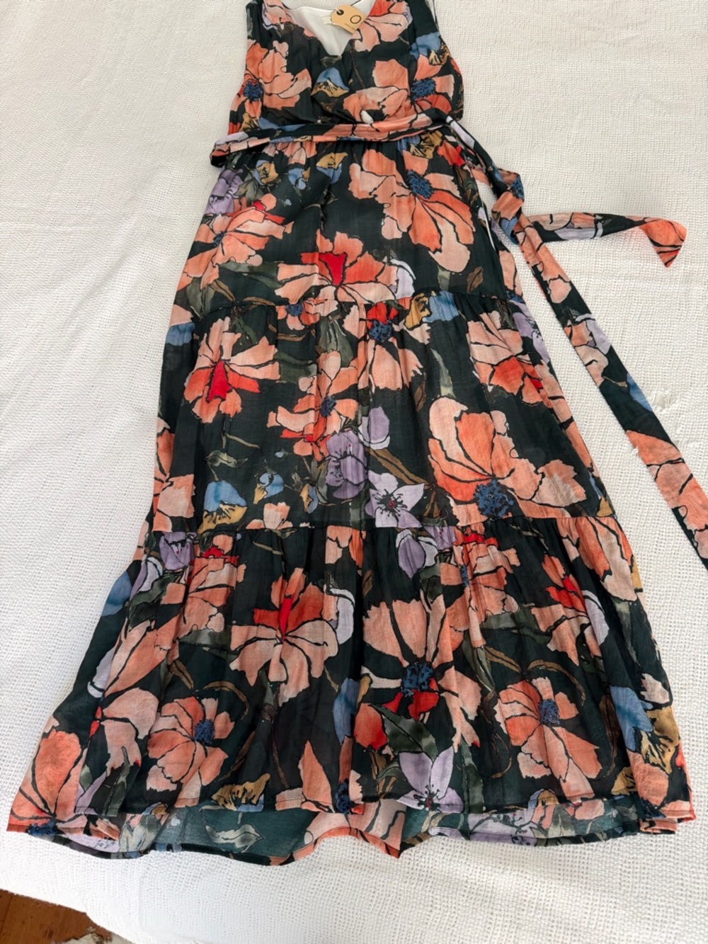 Floral Tiered Maxi Skirt in Green and Peach